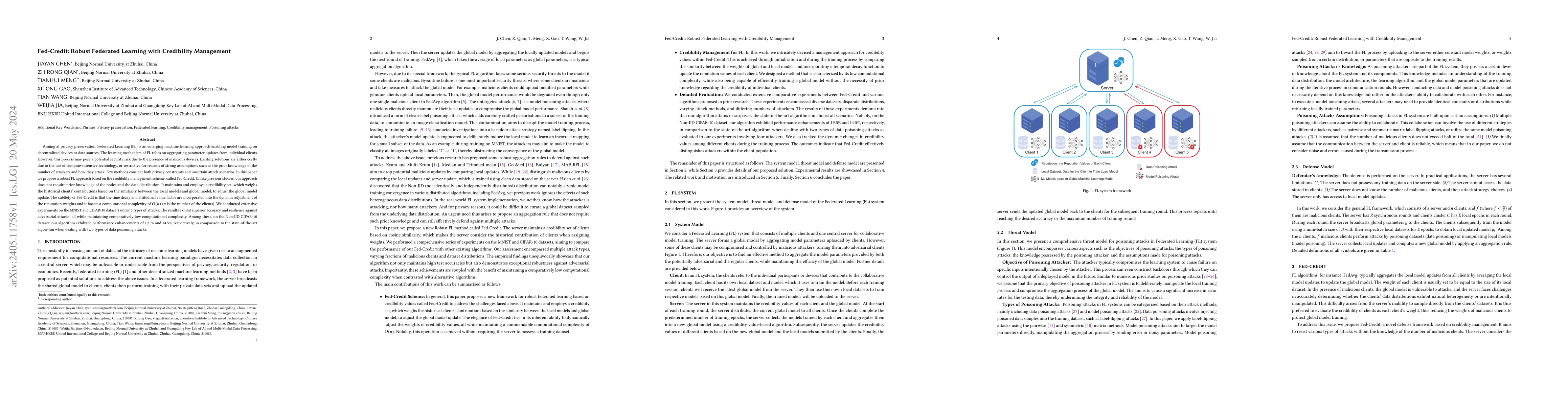 Thumbnail for Fed-Credit: Robust Federated Learning with Credibility Management