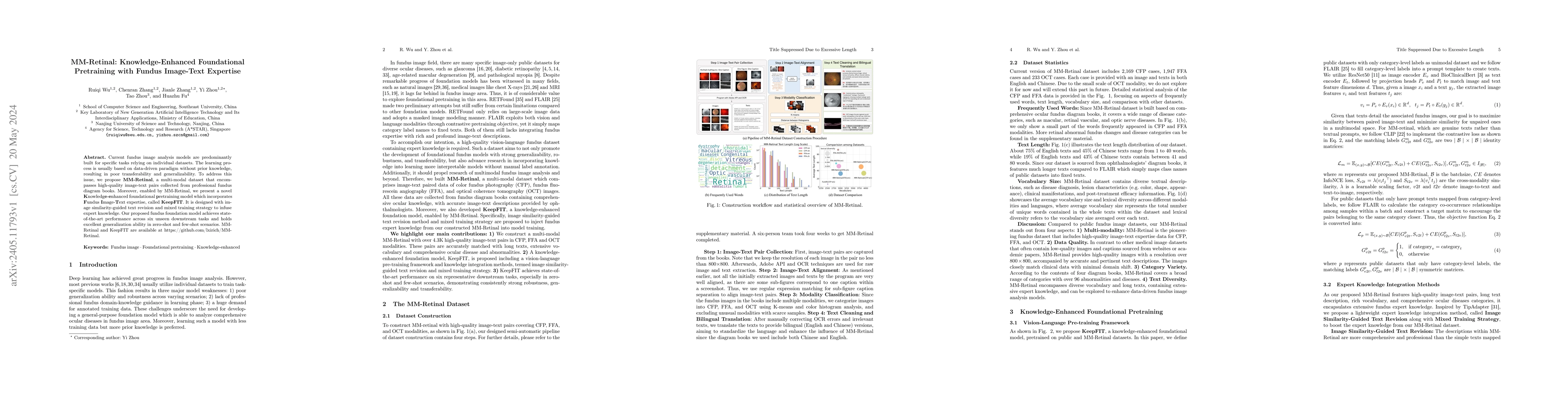 Thumbnail for MM-Retinal: Knowledge-Enhanced Foundational Pretraining with Fundus
  Image-Text Expertise