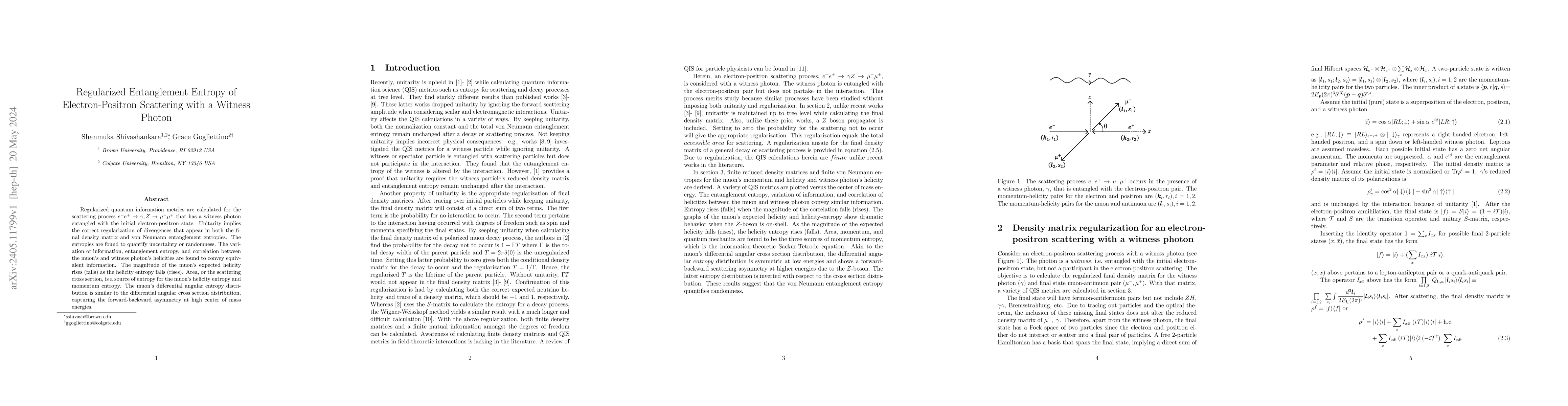 Thumbnail for Regularized Entanglement Entropy of Electron-Positron Scattering with a
  Witness Photon