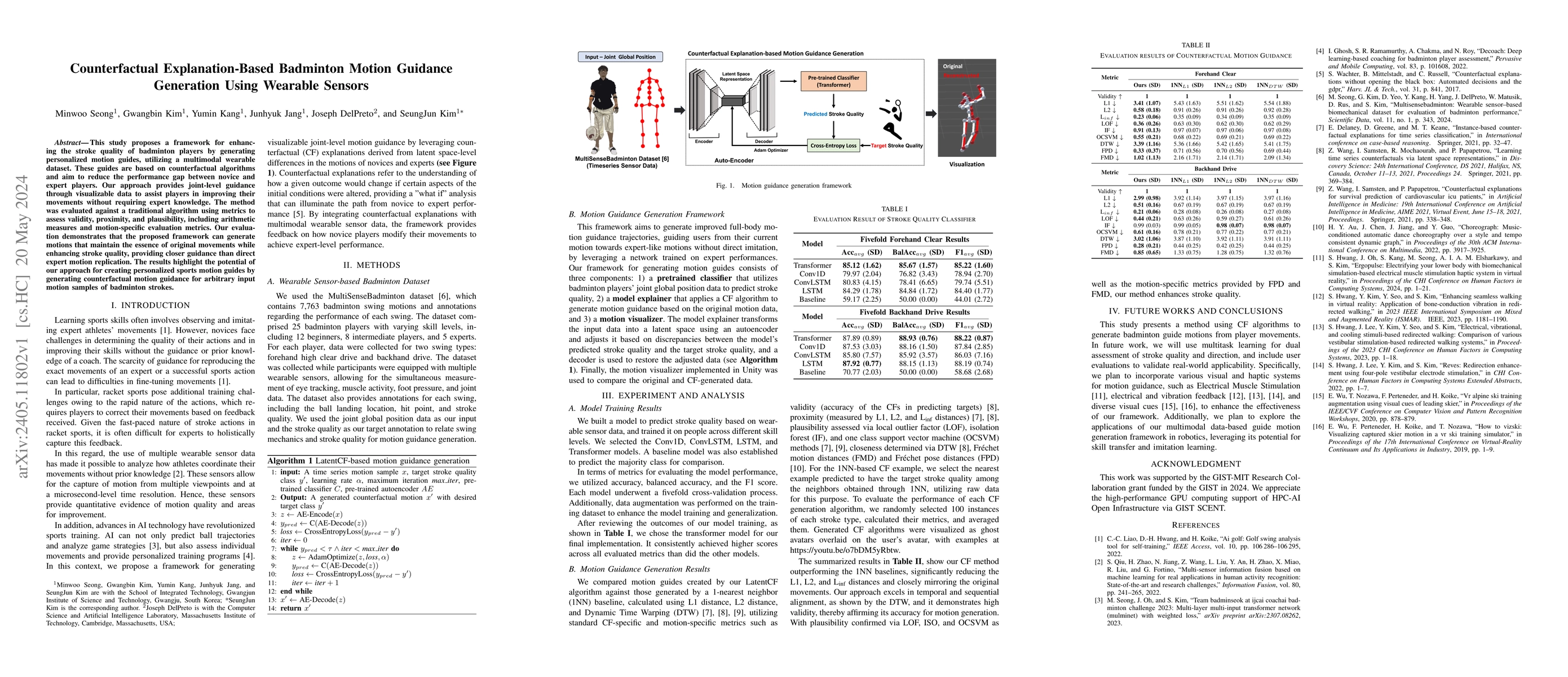 Thumbnail for Counterfactual Explanation-Based Badminton Motion Guidance Generation
  Using Wearable Sensors