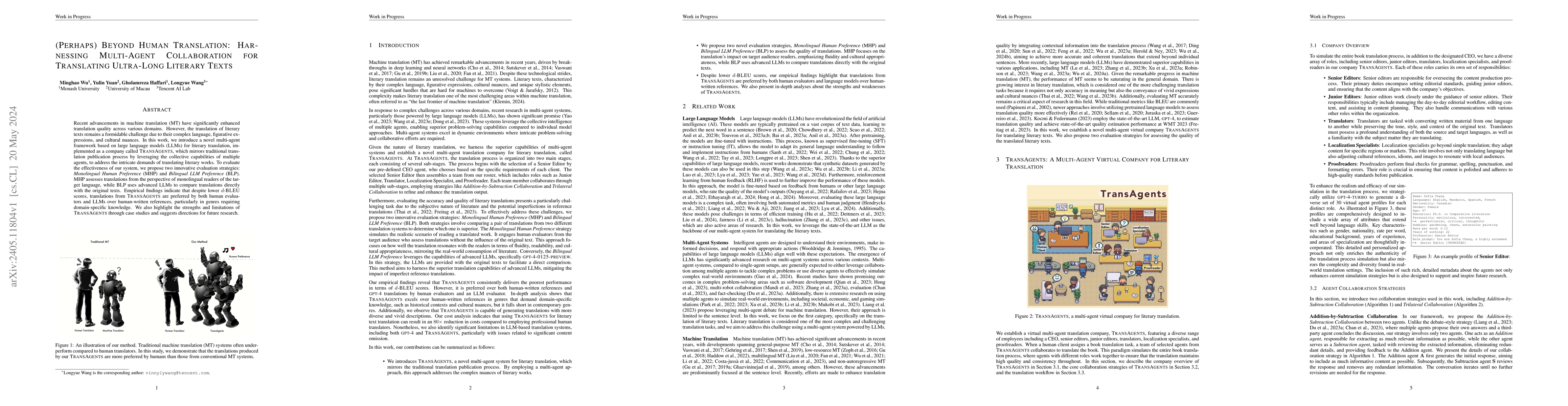 Thumbnail for (Perhaps) Beyond Human Translation: Harnessing Multi-Agent Collaboration
  for Translating Ultra-Long Literary Texts