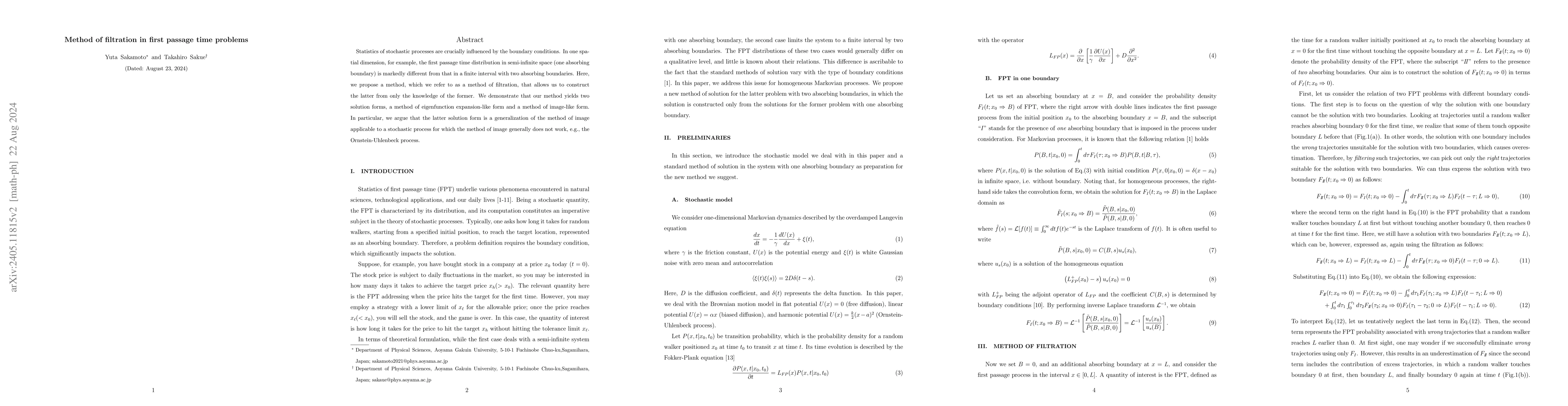 Thumbnail for Method of Filtration in first passage time problems