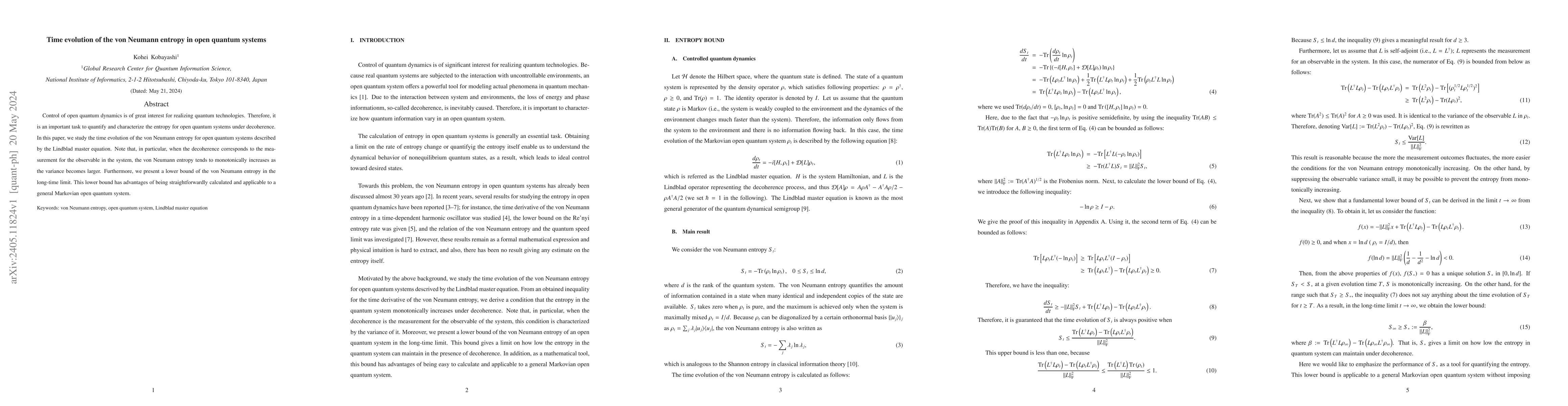 Thumbnail for Time evolution of the von Neumann entropy in open quantum system
