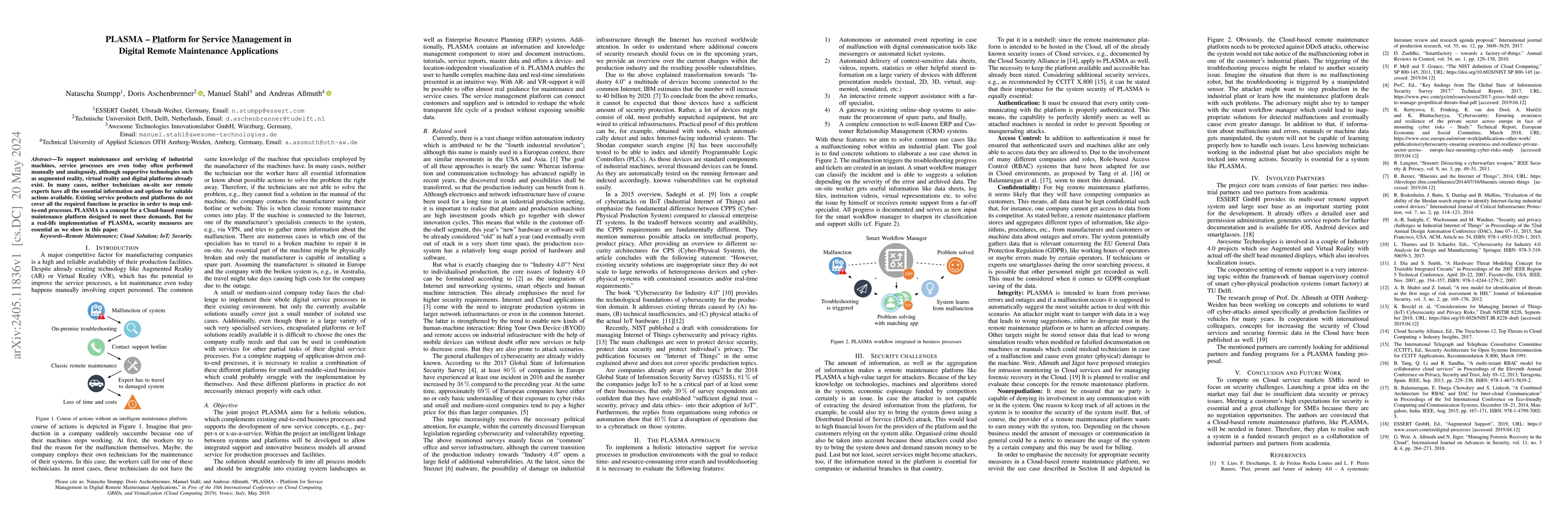 Thumbnail for PLASMA -- Platform for Service Management in Digital Remote Maintenance
  Applications