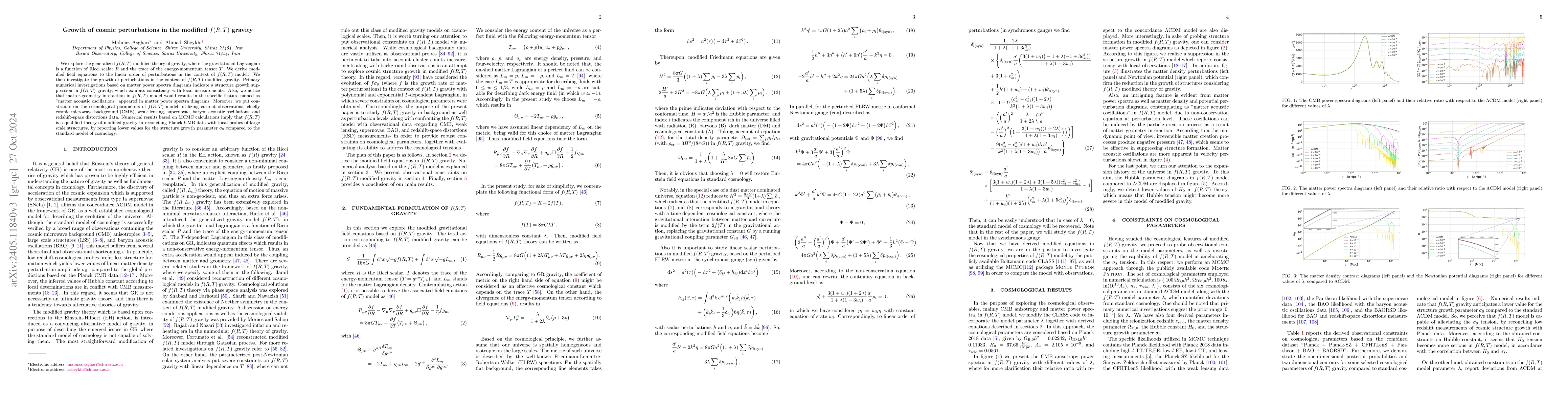 Thumbnail for Growth of cosmic perturbations in the modified $f(R,T)$ gravity