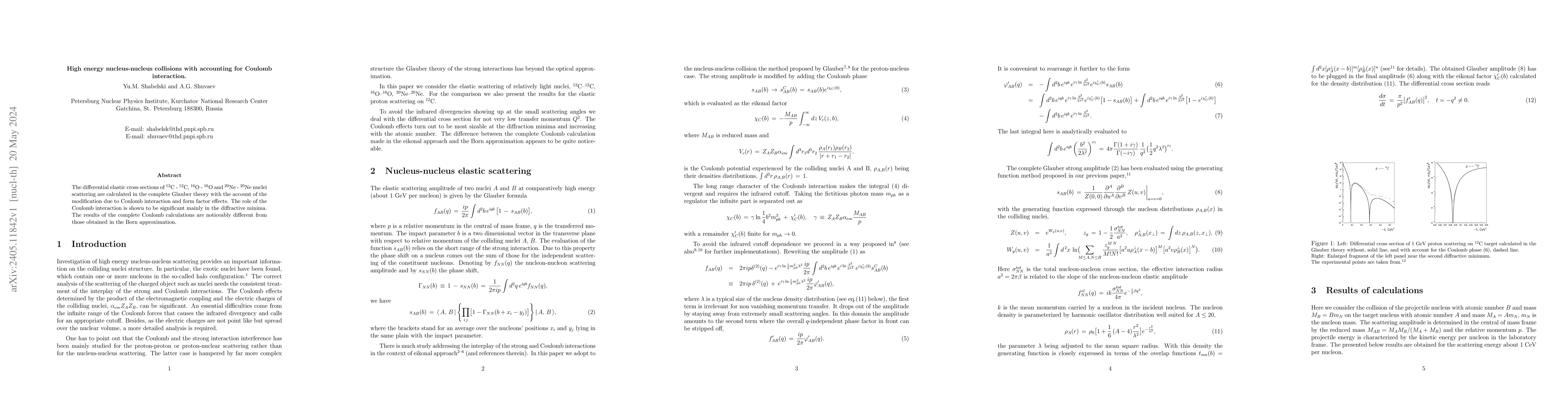 Thumbnail for High energy nucleus-nucleus collisions with accounting for Coulomb
  interaction