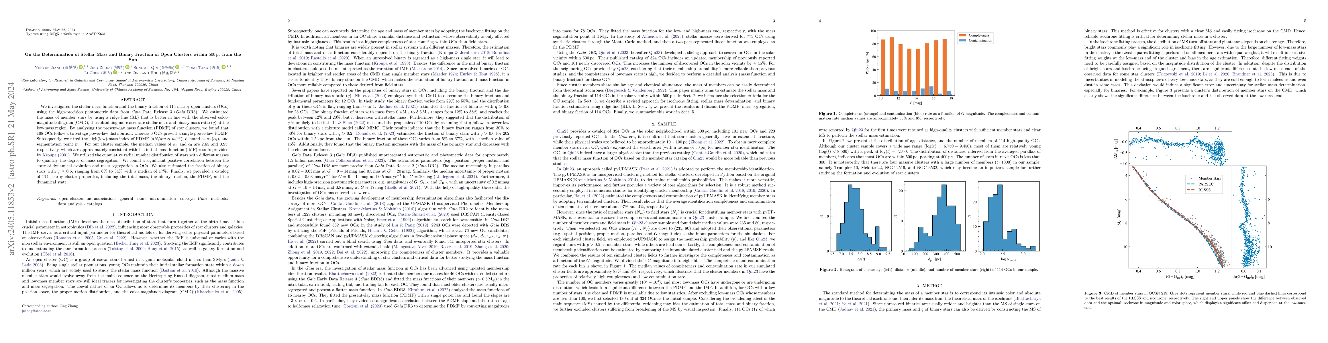 Thumbnail for On the Determination of Stellar Mass and Binary Fraction of Open
  Clusters within 500 pc from the Sun