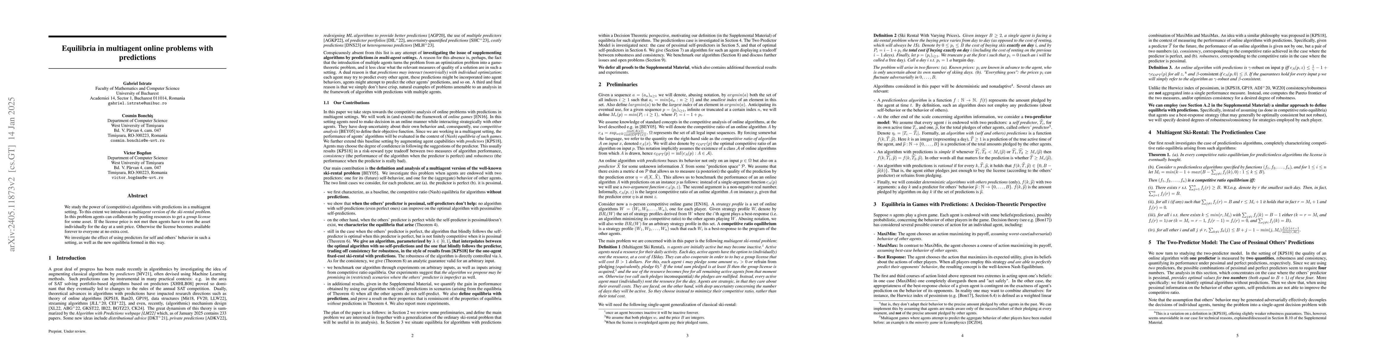 Thumbnail for Equilibria in multiagent online problems with predictions