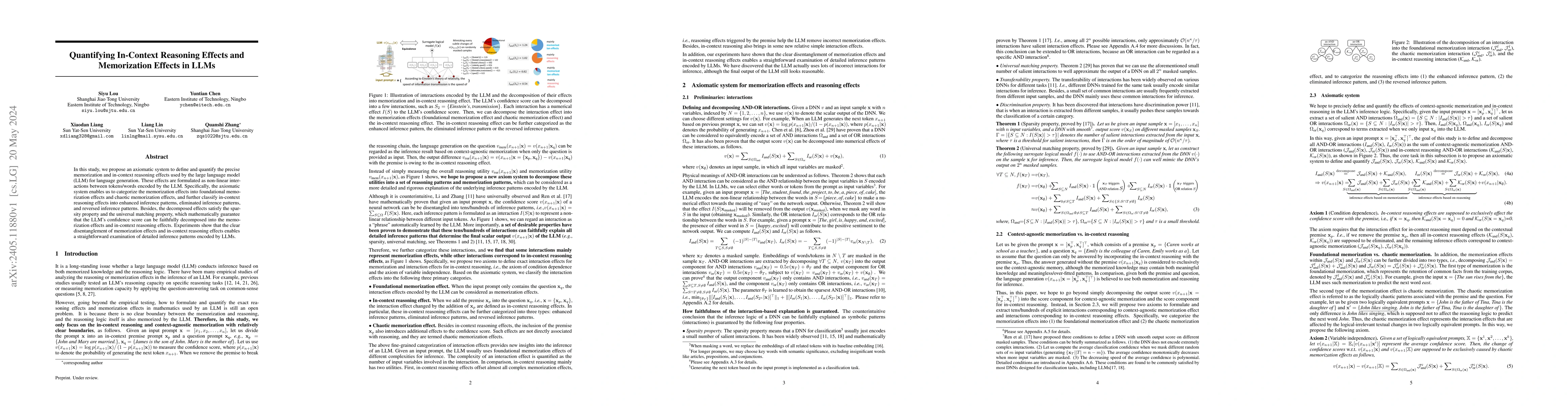 Thumbnail for Quantifying In-Context Reasoning Effects and Memorization Effects in
  LLMs