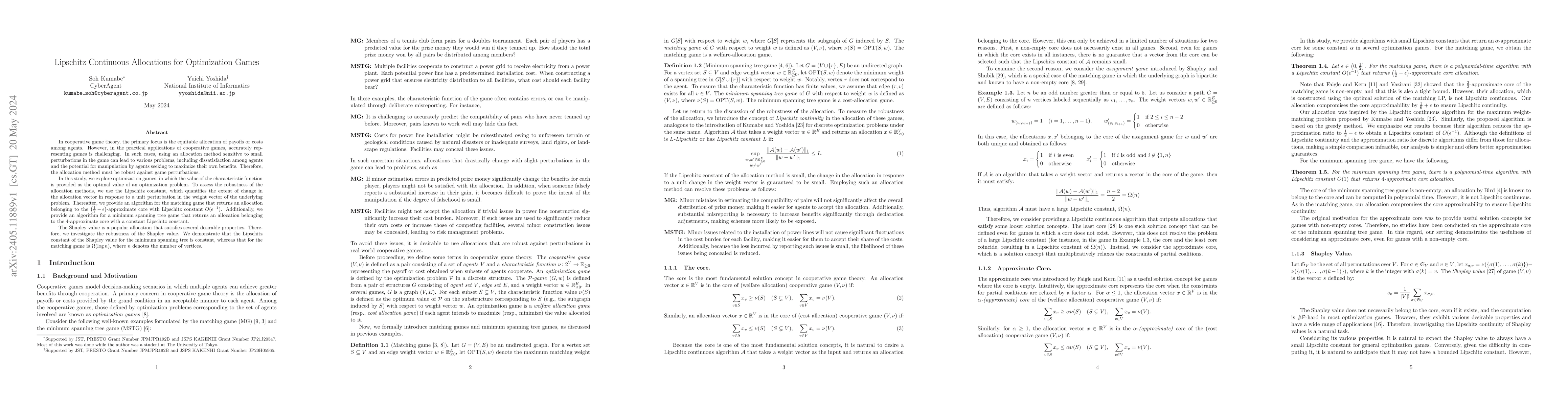 Thumbnail for Lipschitz Continuous Allocations for Optimization Games
