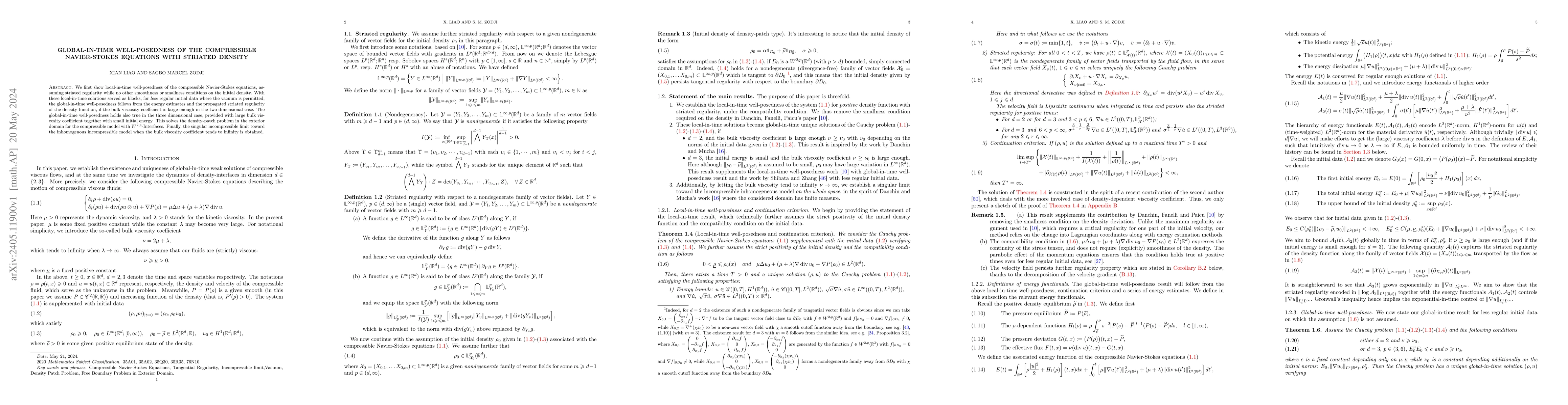 Thumbnail for Global-in-time well-posedness of the compressible Navier-Stokes
  equations with striated density