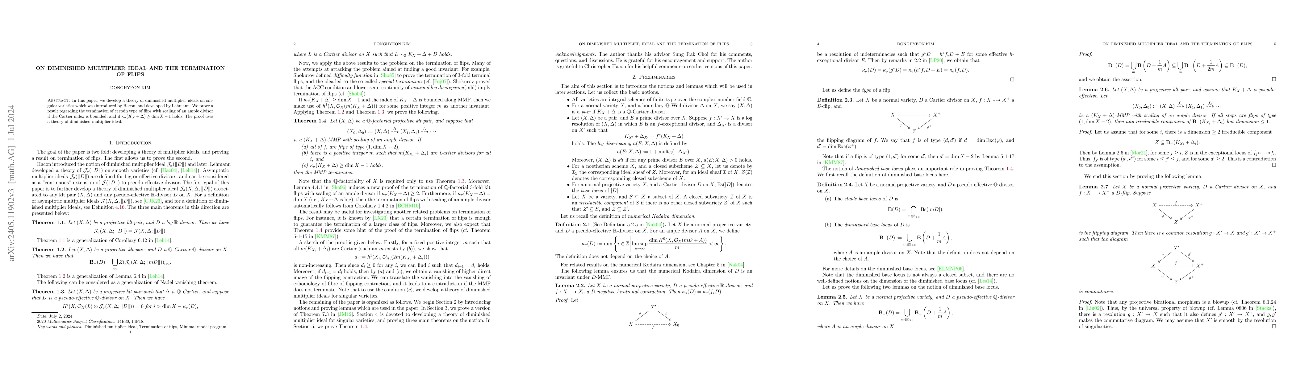 Thumbnail for On diminished multiplier ideal and the termination of flips