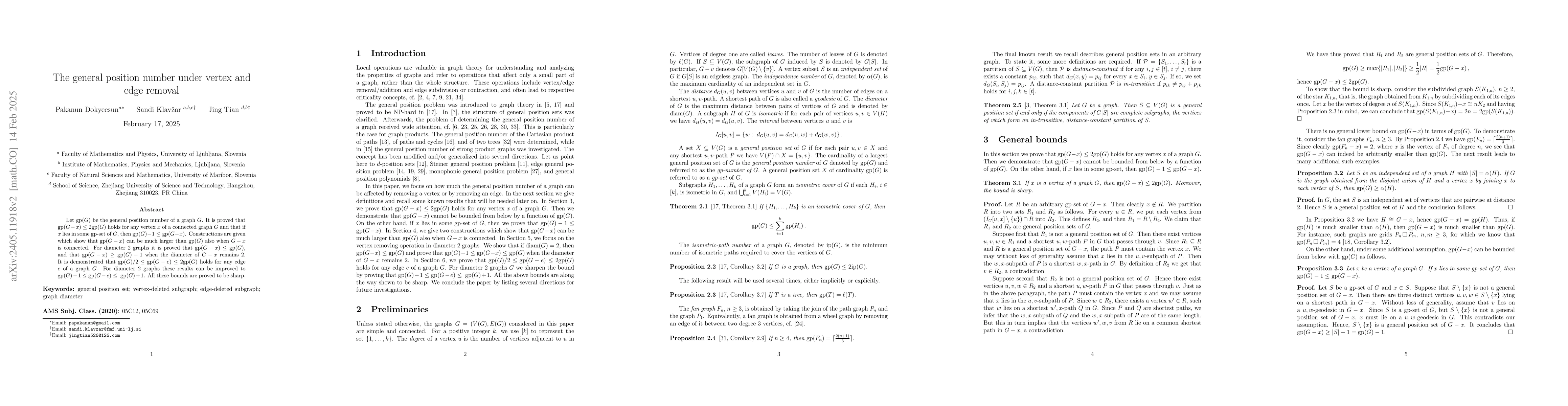 Thumbnail for The general position number under vertex and edge removal