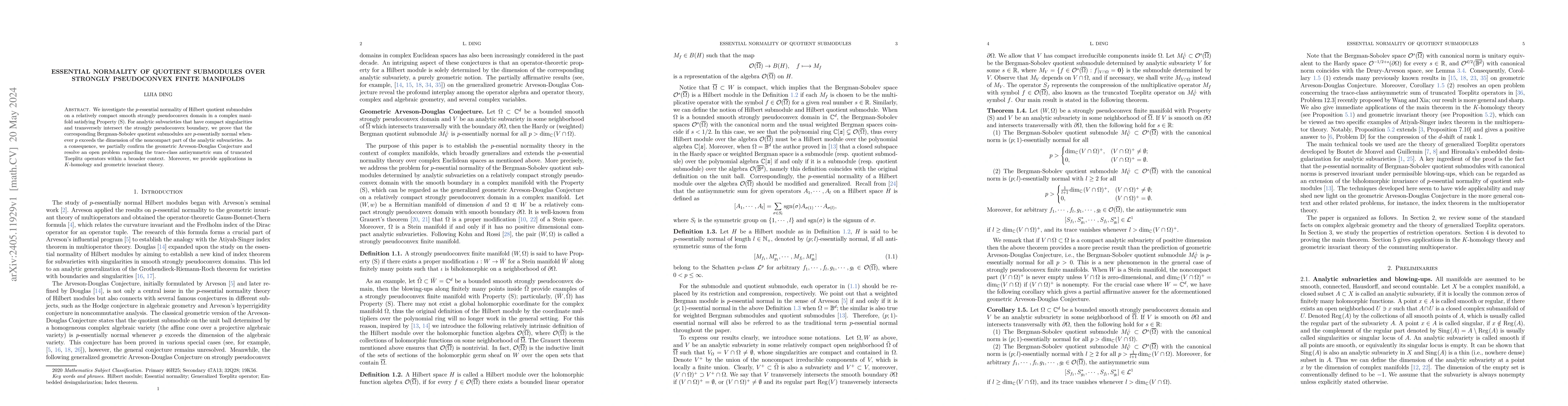 Thumbnail for Essential normality of quotient submodules over strongly pseudoconvex
  finite manifolds