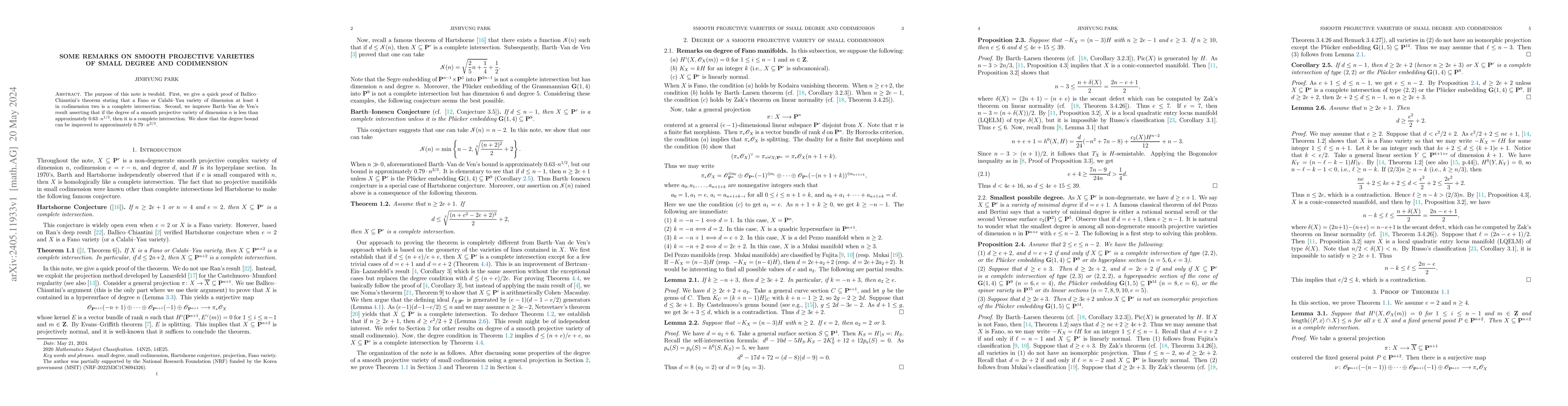 Thumbnail for Some remarks on smooth projective varieties of small degree and
  codimension