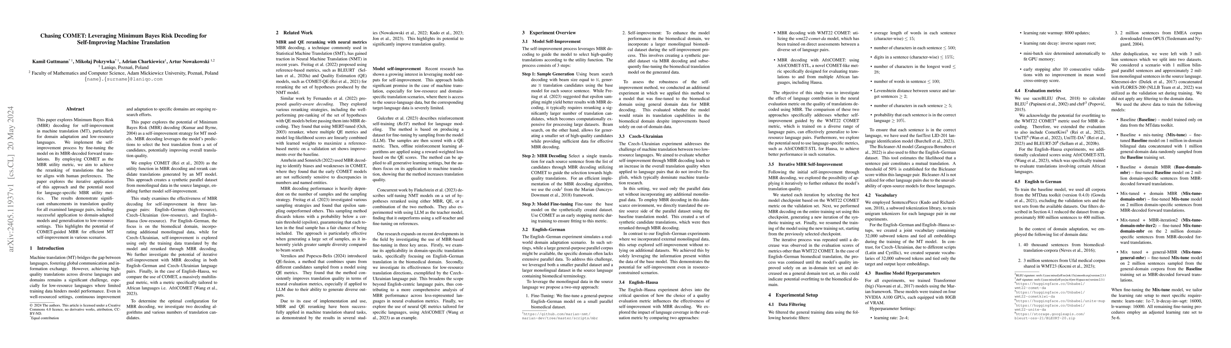 Thumbnail for Chasing COMET: Leveraging Minimum Bayes Risk Decoding for Self-Improving
  Machine Translation