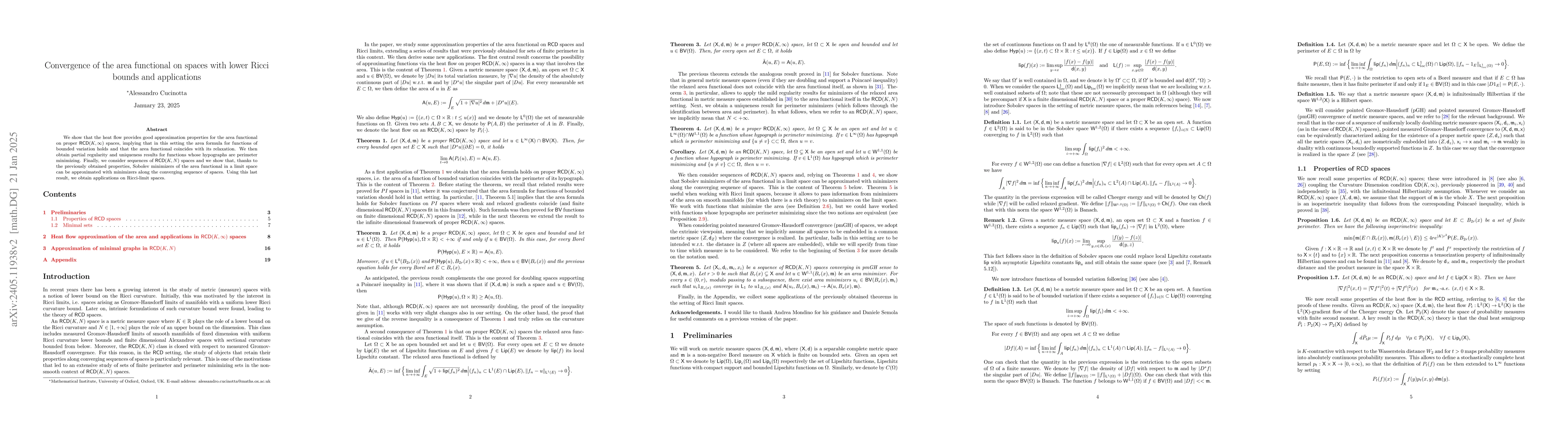 Thumbnail for Convergence of the area functional on spaces with lower Ricci bounds and
  applications