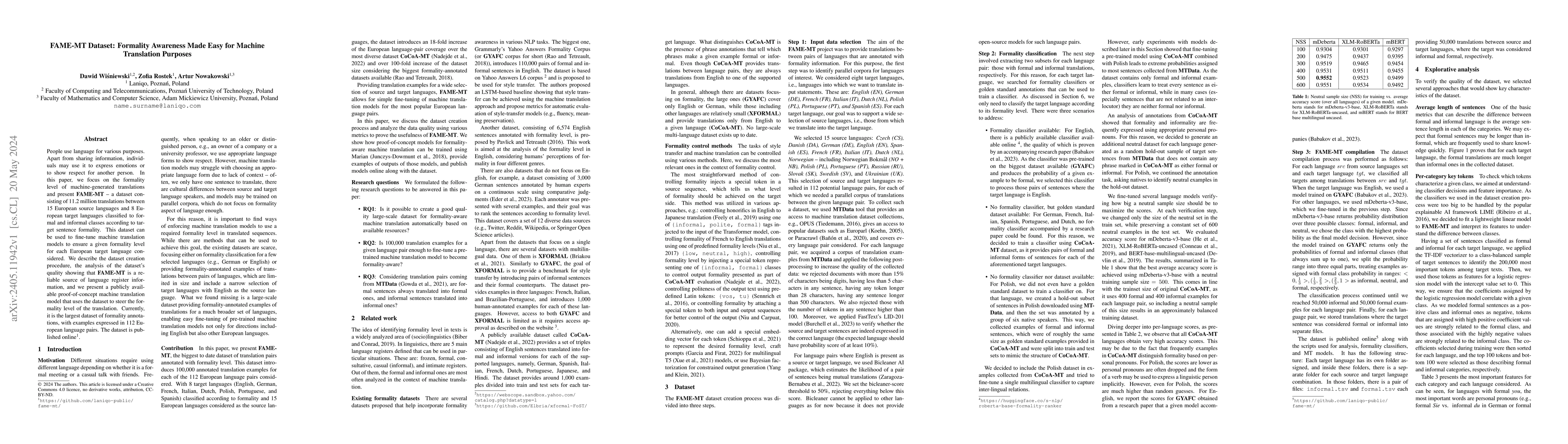 Thumbnail for FAME-MT Dataset: Formality Awareness Made Easy for Machine Translation
  Purposes