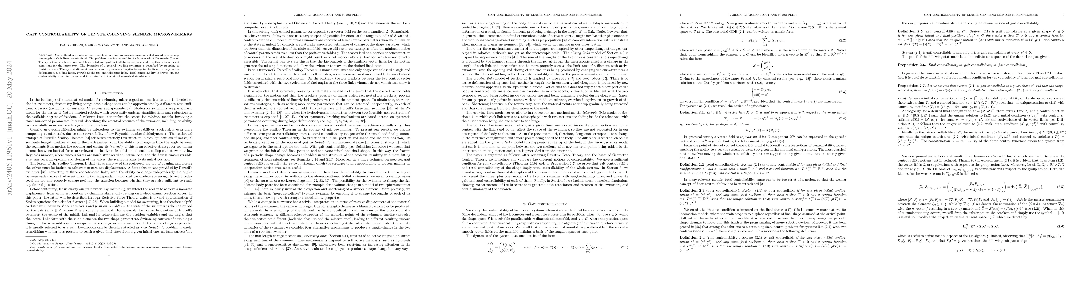 Thumbnail for Gait controllability of length-changing slender microswimmers