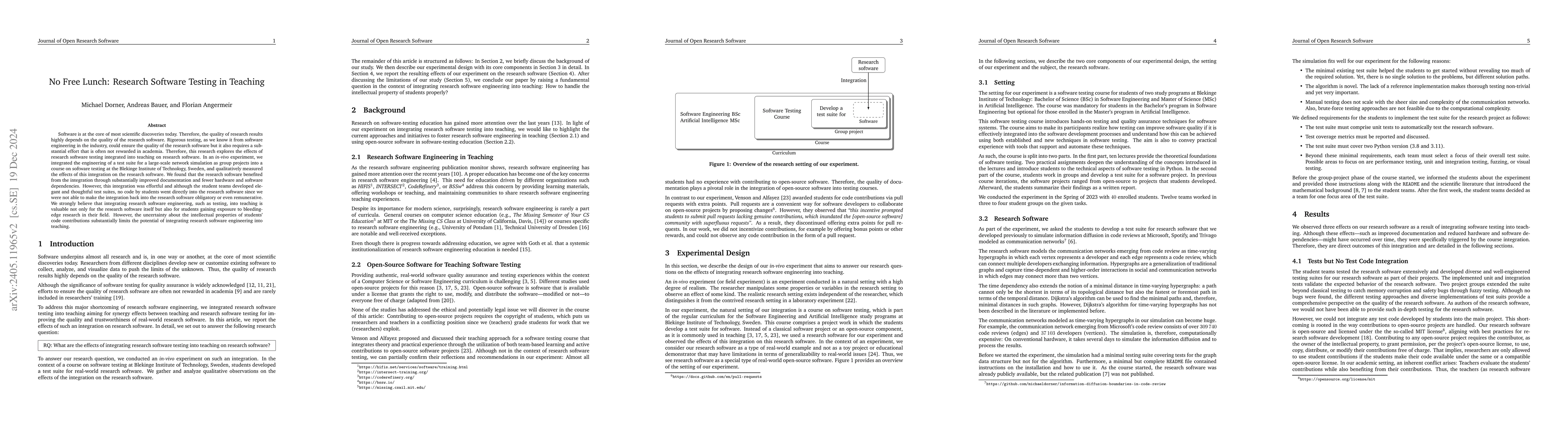 Thumbnail for No Free Lunch: Research Software Testing in Teaching