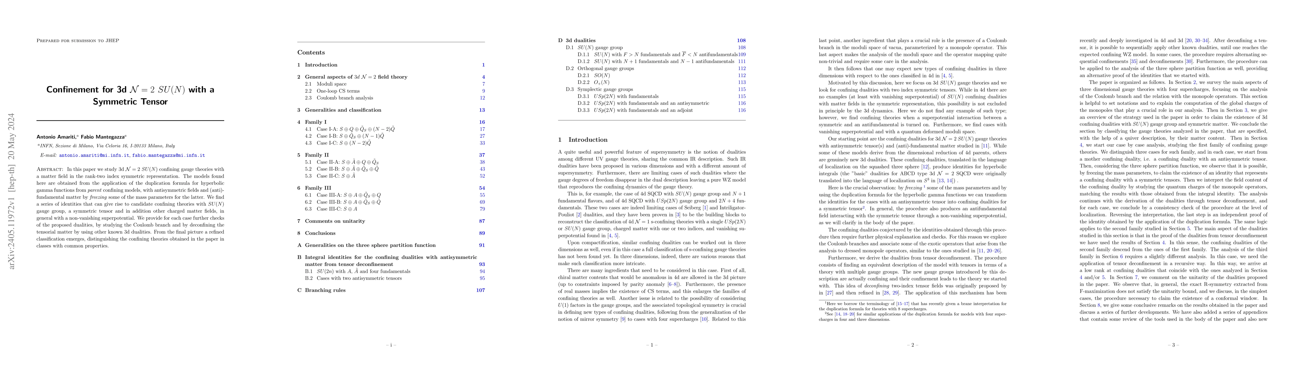 Thumbnail for Confinement for 3d $\mathcal{N}=2$ $SU(N)$ with a Symmetric tensor