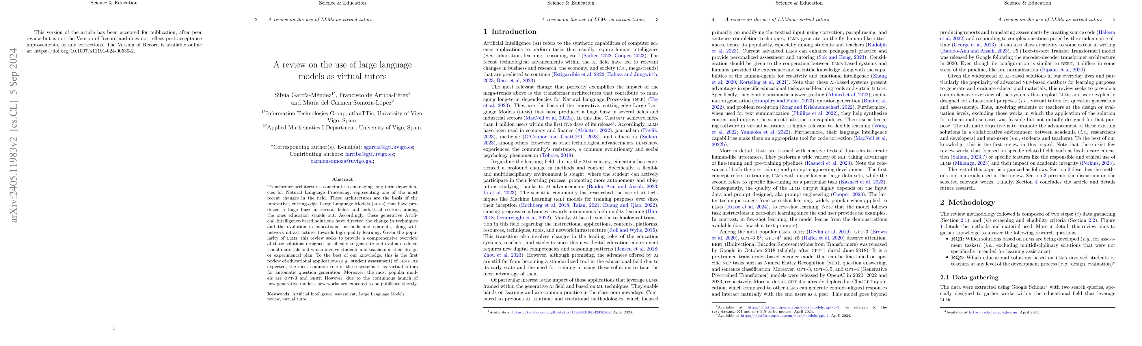 Thumbnail for A review on the use of large language models as virtual tutors