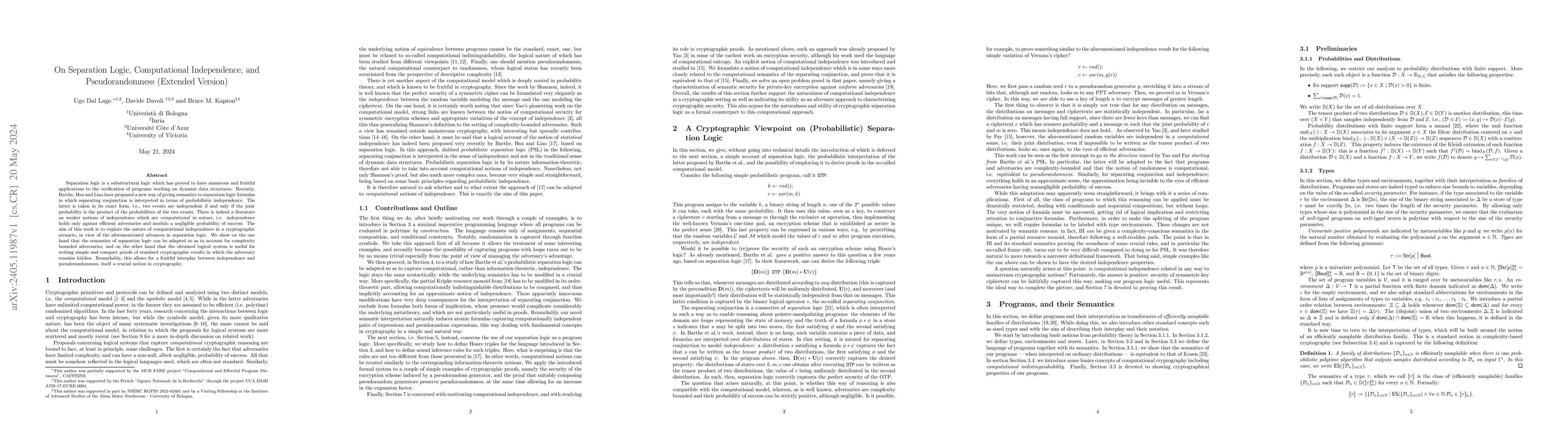 Thumbnail for On Separation Logic, Computational Independence, and Pseudorandomness
  (Extended Version)