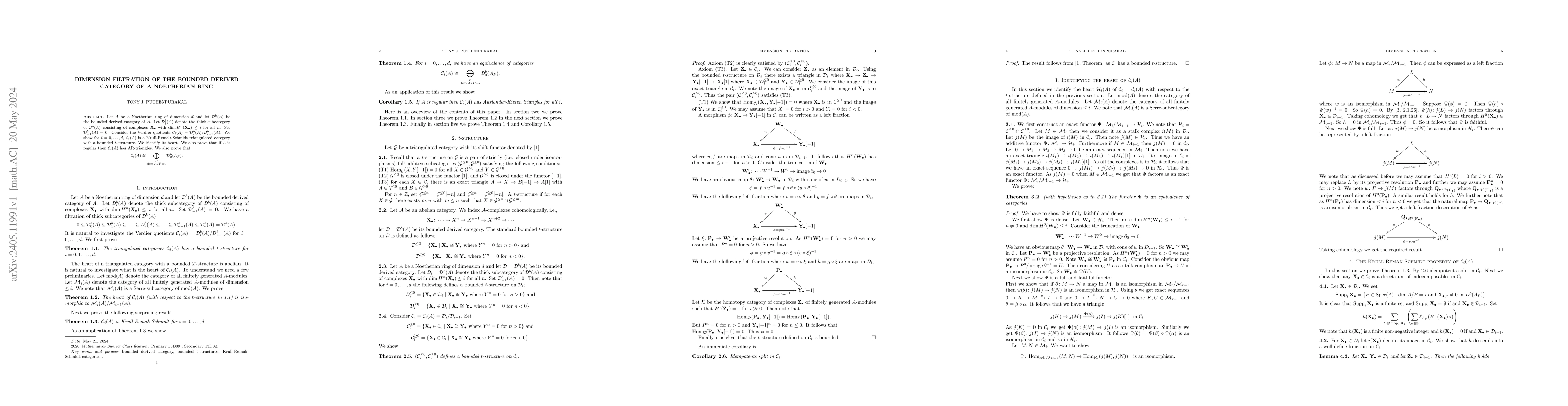 Thumbnail for Dimension filtration of the bounded Derived category of a Noetherian
  ring