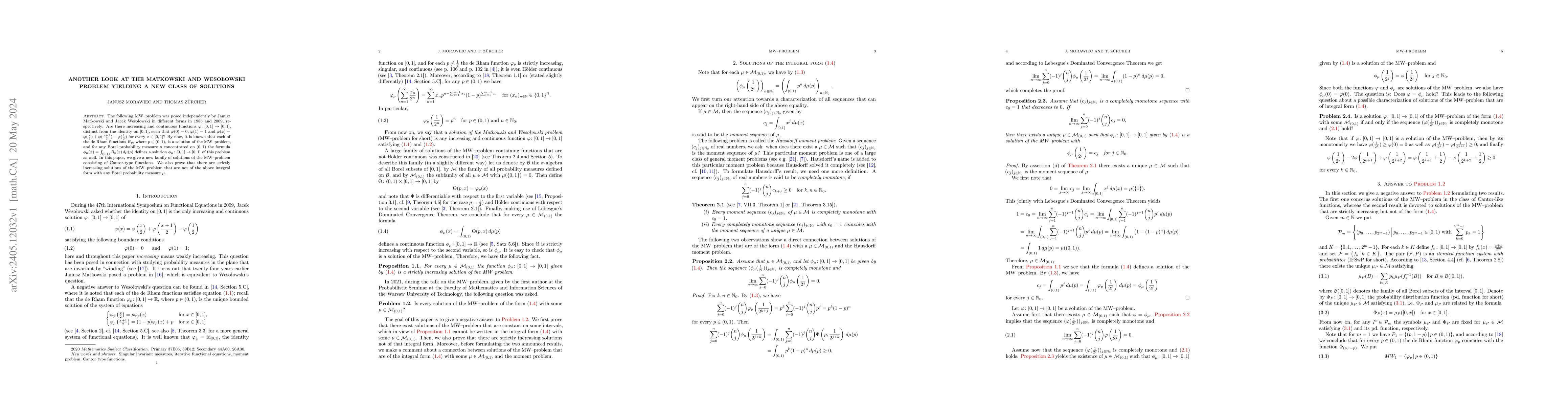 Thumbnail for Another look at the Matkowski and Weso{\l}owski problem yielding a new
  class of solutions
