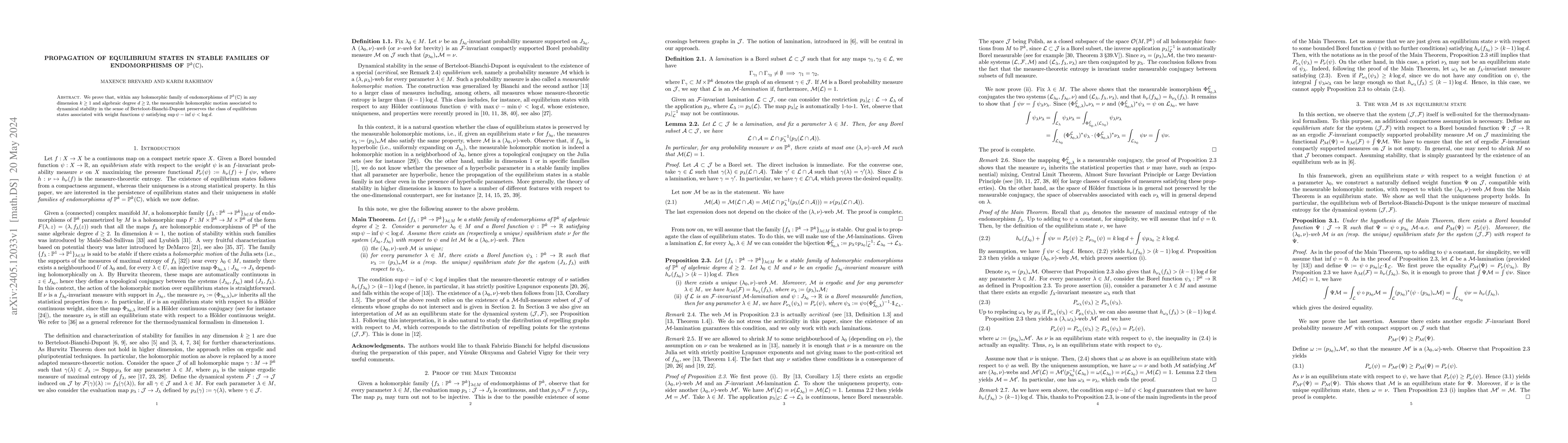Thumbnail for Propagation of equilibrium states in stable families of endomorphisms of
  $\mathbb P^k(\mathbb C)$