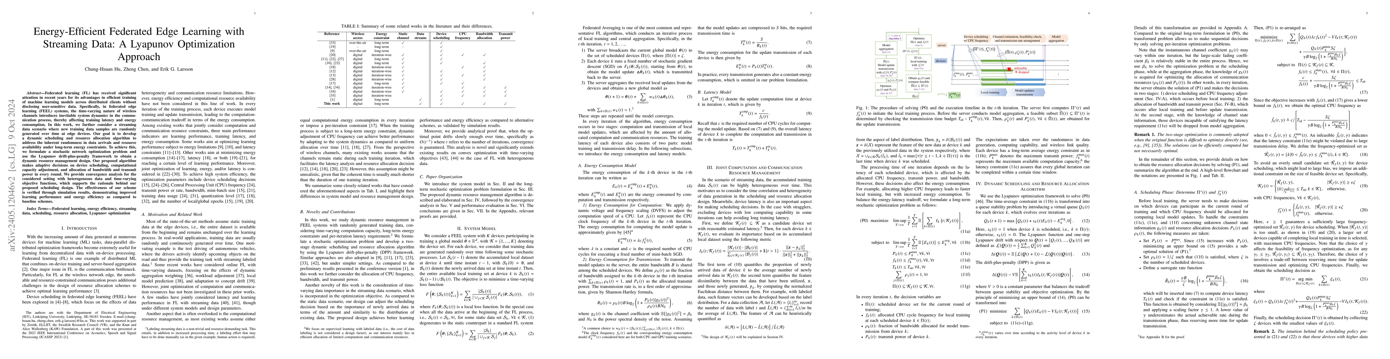 Thumbnail for Energy-Efficient Federated Edge Learning with Streaming Data: A Lyapunov
  Optimization Approach