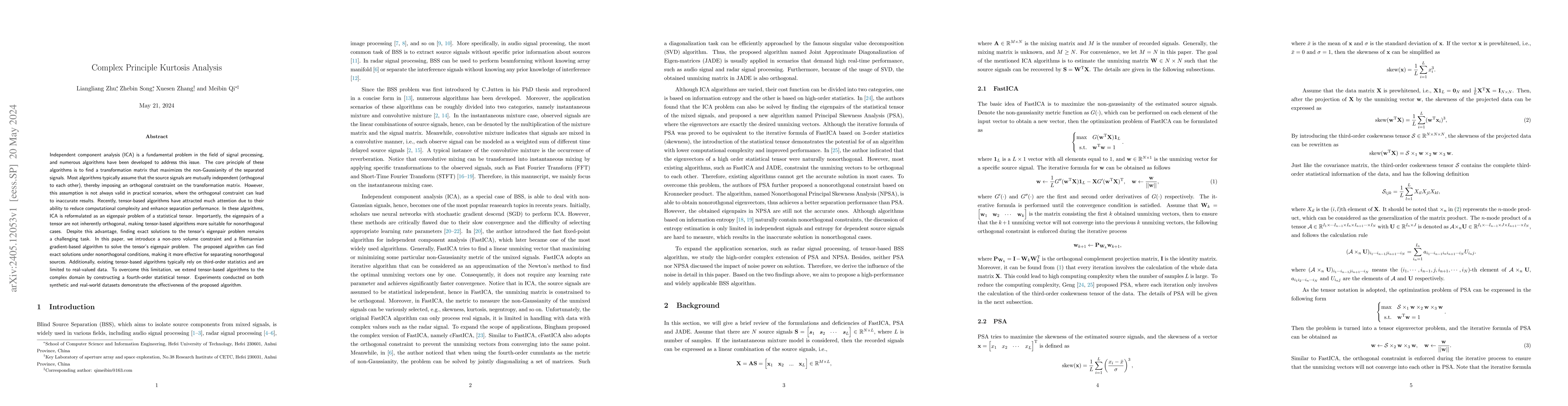 Thumbnail for Complex Principle Kurtosis Analysis