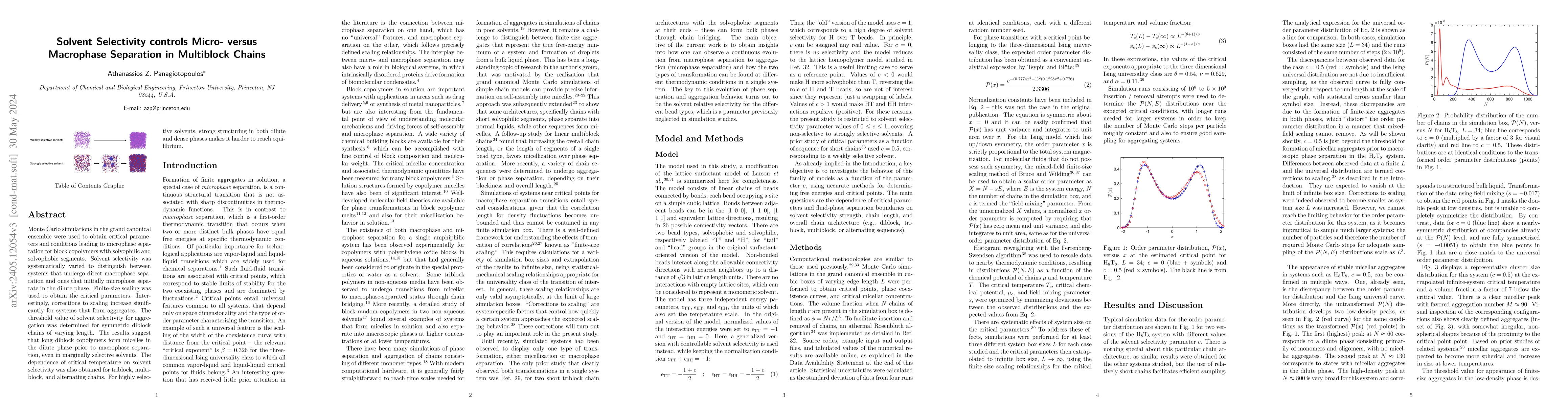 Thumbnail for Solvent Selectivity controls Micro- versus Macro-phase Separation in
  Multiblock Chains
