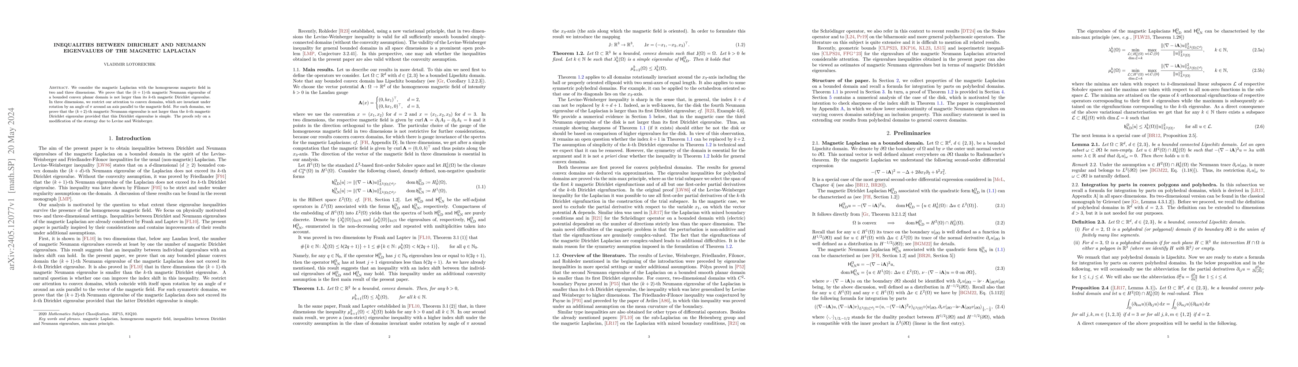 Thumbnail for Inequalities between Dirichlet and Neumann eigenvalues of the magnetic
  Laplacian