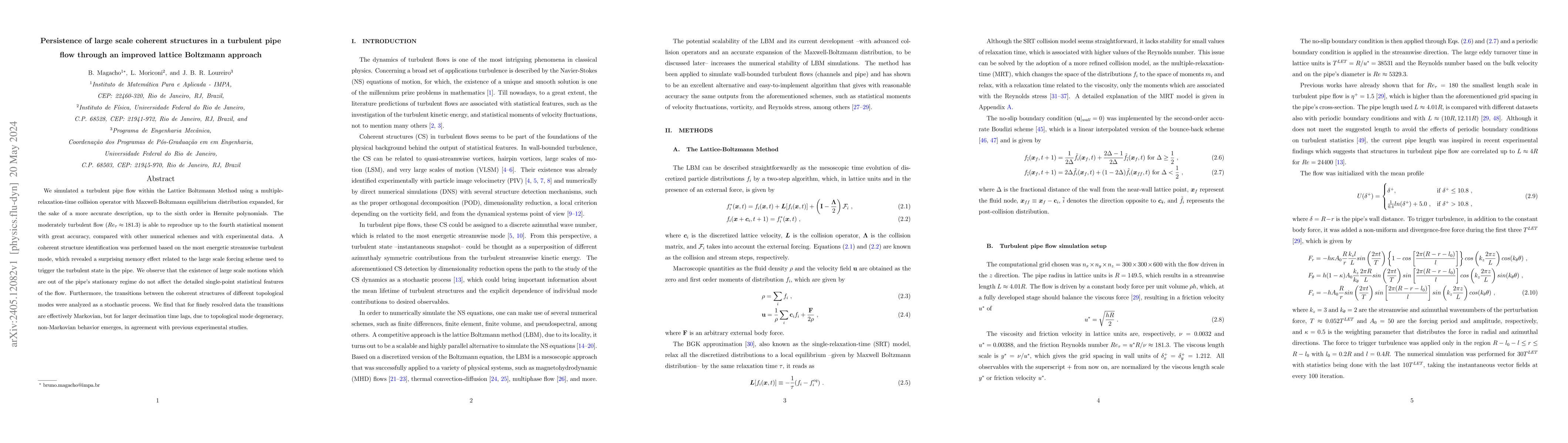 Thumbnail for Persistence of large scale coherent structures in a turbulent pipe flow
  through an improved lattice Boltzmann approach