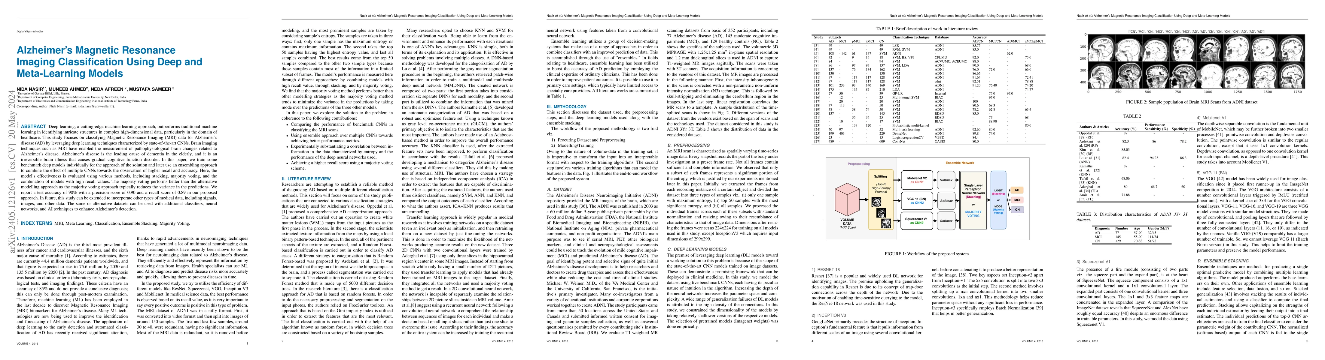 Thumbnail for Alzheimer's Magnetic Resonance Imaging Classification Using Deep and
  Meta-Learning Models