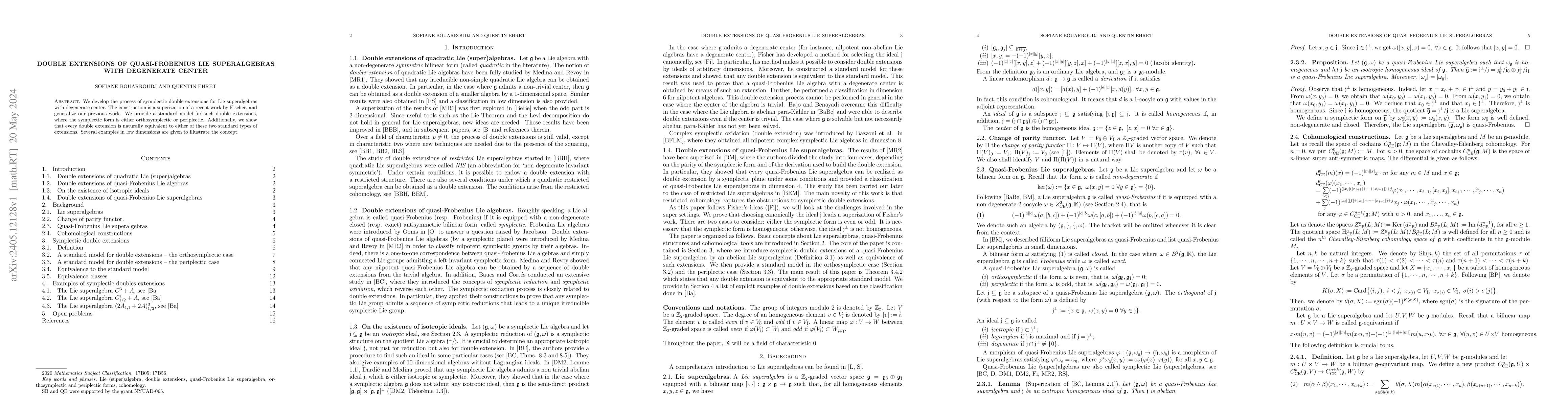 Thumbnail for Double extensions of quasi-Frobenius Lie superalgebras with degenerate
  center