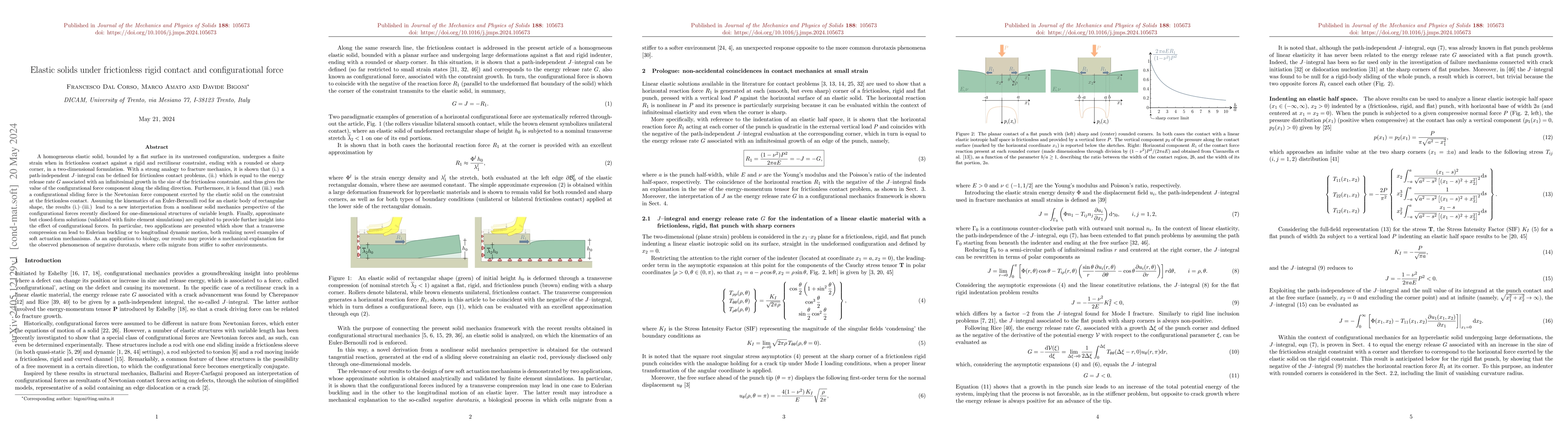 Thumbnail for Elastic solids under frictionless rigid contact and configurational
  force