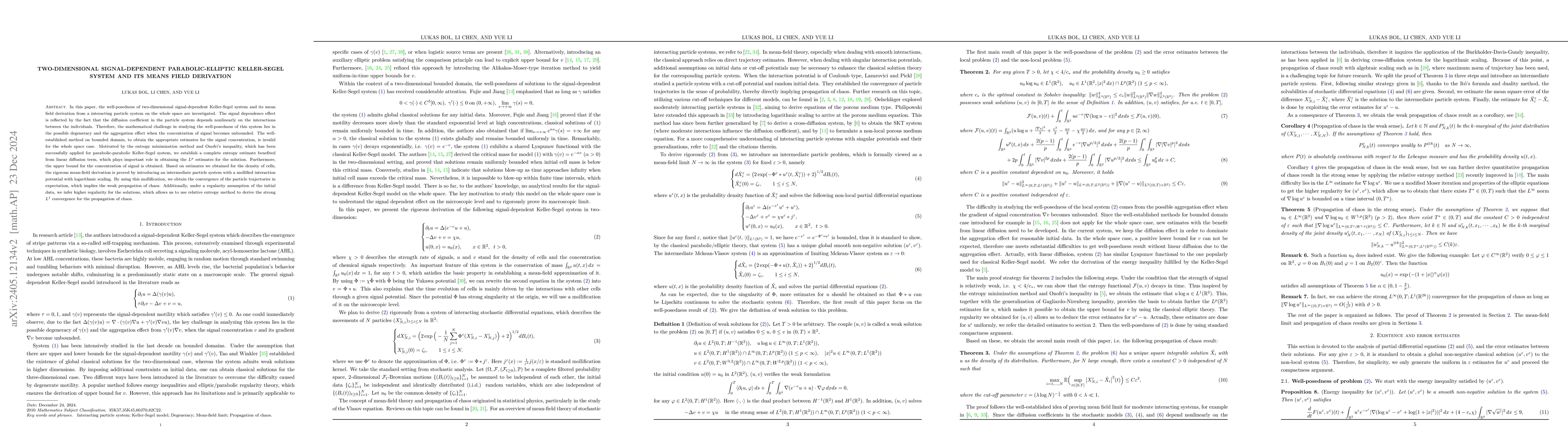 Thumbnail for Two-dimensional signal-dependent parabolic-elliptic Keller-Segel system
  and its means field derivation