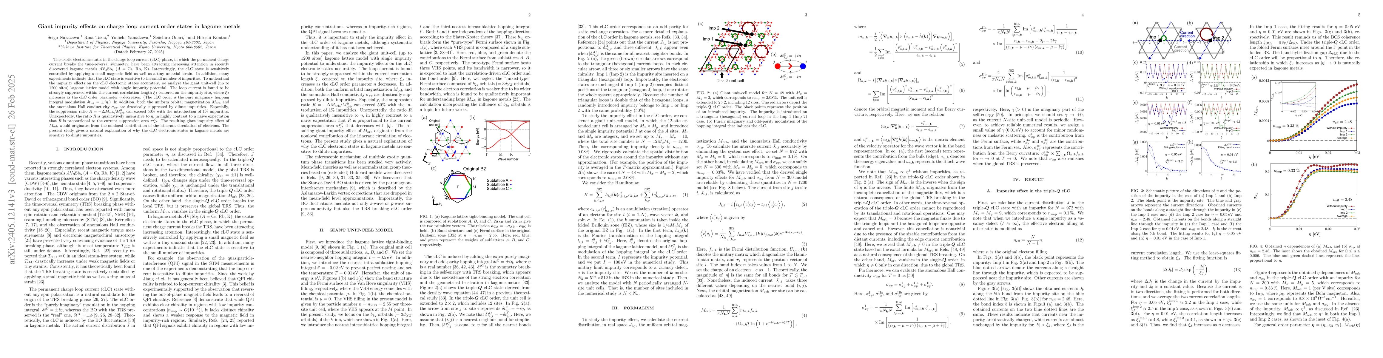 Thumbnail for Giant Impurity Effects on Charge Loop Current Order States in Kagome
  Metals