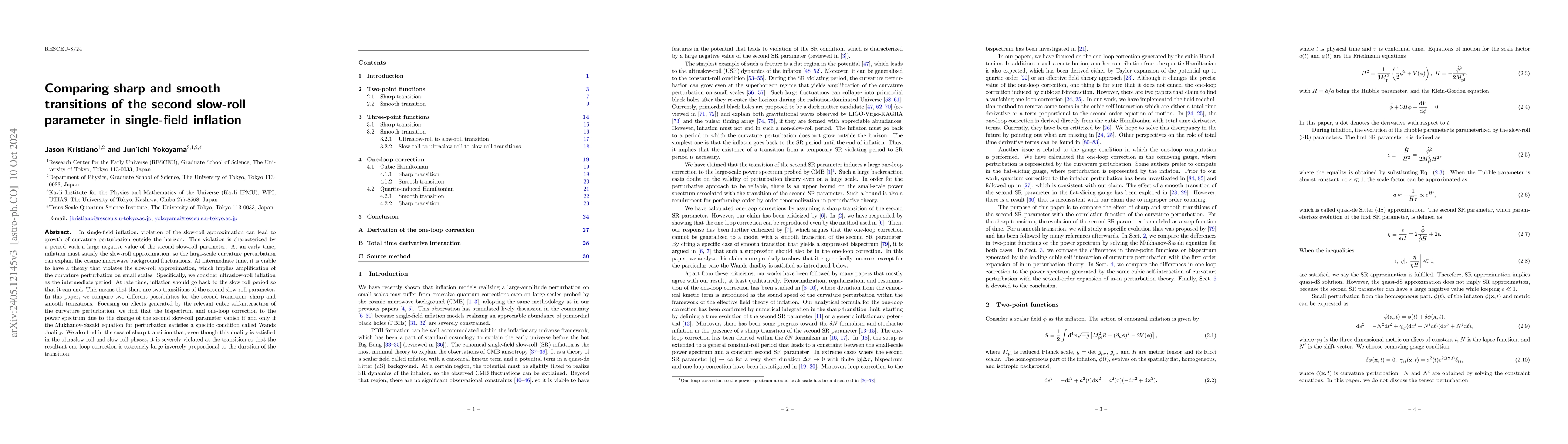 Thumbnail for Comparing sharp and smooth transitions of the second slow-roll parameter
  in single-field inflation