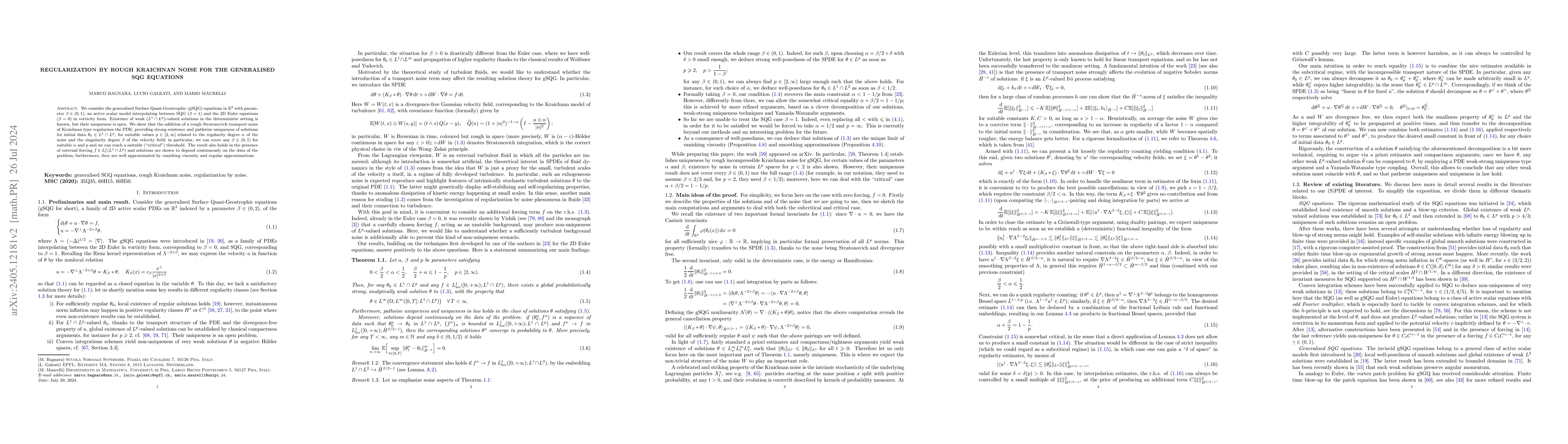 Thumbnail for Regularization by rough Kraichnan noise for the generalised SQG
  equations
