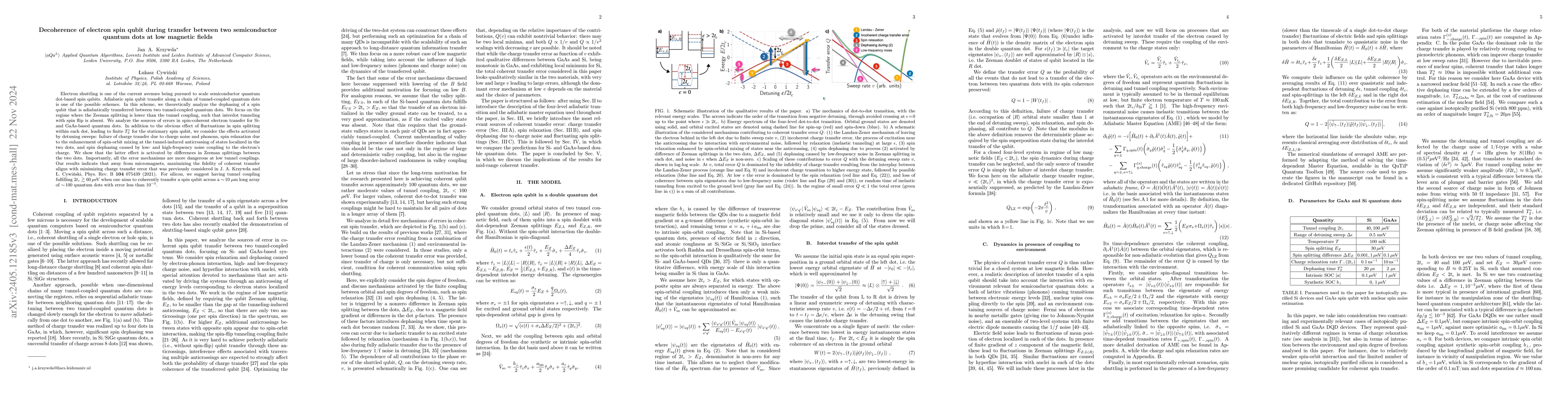 Thumbnail for Decoherence of electron spin qubit during transfer between two
  semiconductor quantum dots at low magnetic fields