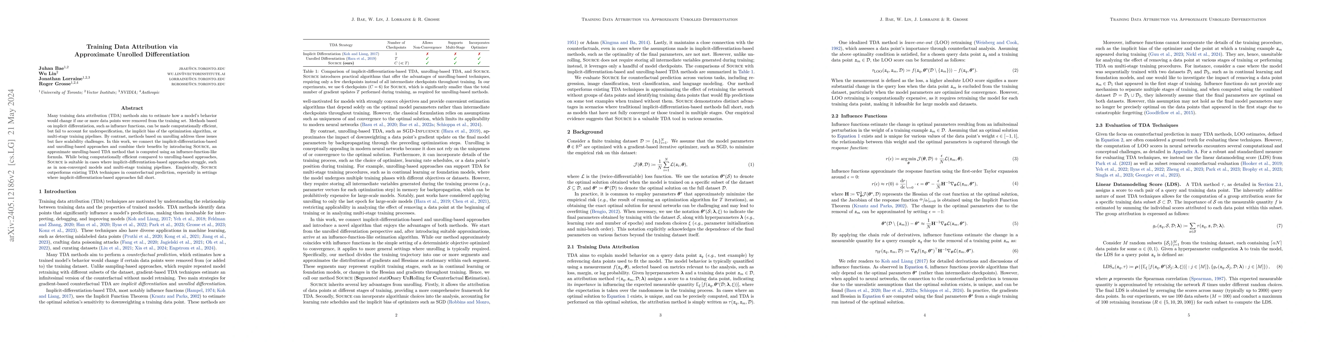 Thumbnail for Training Data Attribution via Approximate Unrolled Differentiation