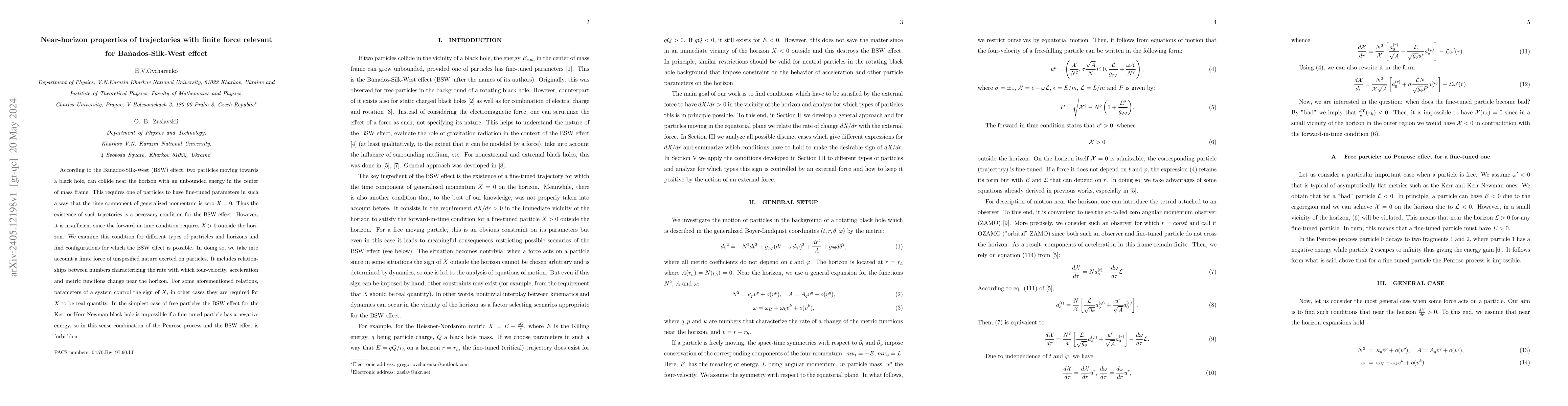 Thumbnail for Near-horizon properties of trajectories with finite force relevant for
  Ba\~{n}ados-Silk-West effect