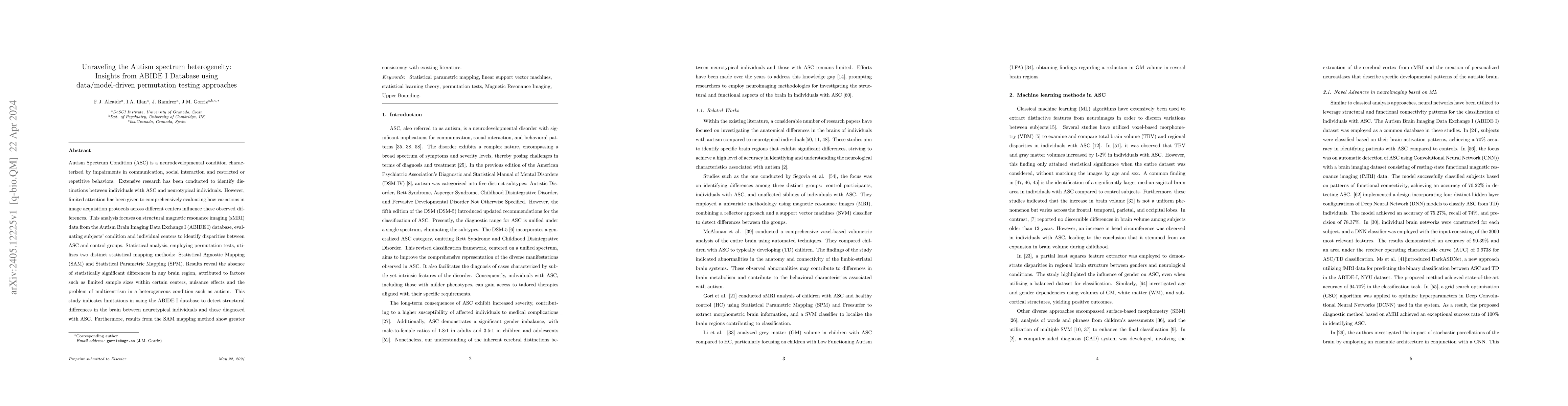 Thumbnail for Unraveling the Autism spectrum heterogeneity: Insights from ABIDE I
  Database using data/model-driven permutation testing approaches