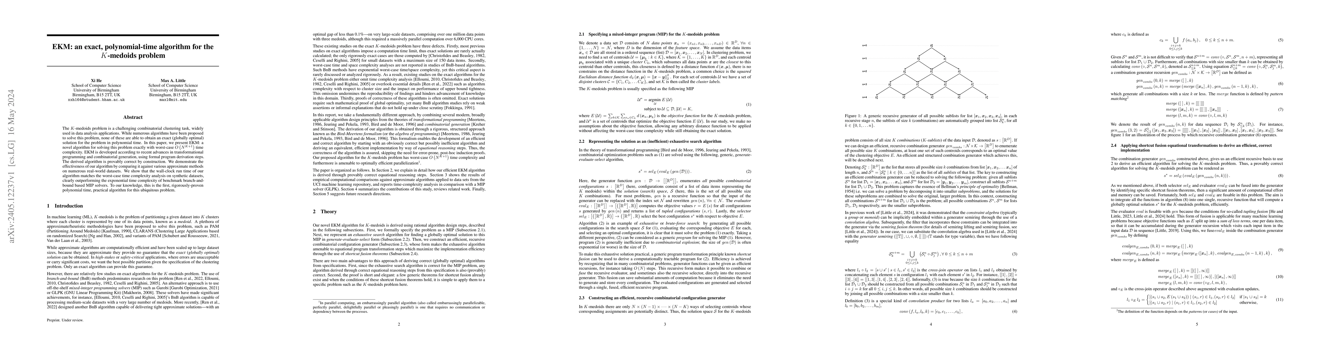 Thumbnail for EKM: An exact, polynomial-time algorithm for the $K$-medoids problem