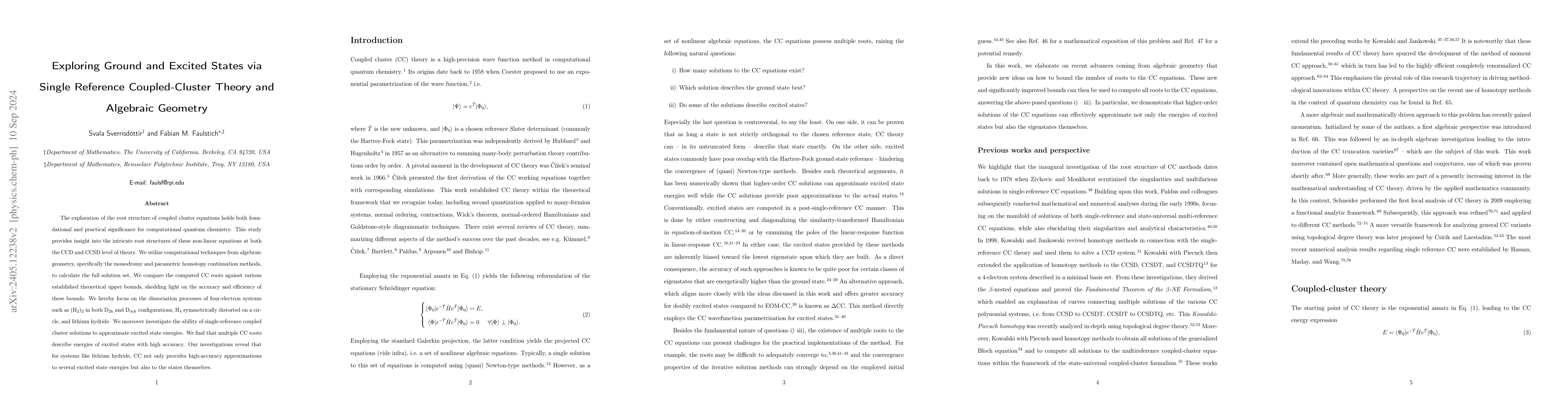Thumbnail for Exploring Ground and Excited States via Single Reference Coupled-Cluster
  Theory and Algebraic Geometry