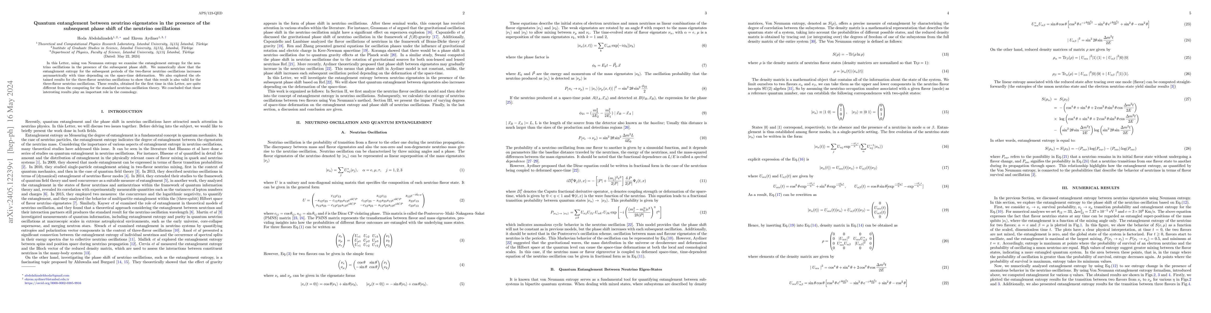 Thumbnail for Quantum entanglement between neutrino eigenstates in the presence of the
  subsequent phase shift of the neutrino oscillations