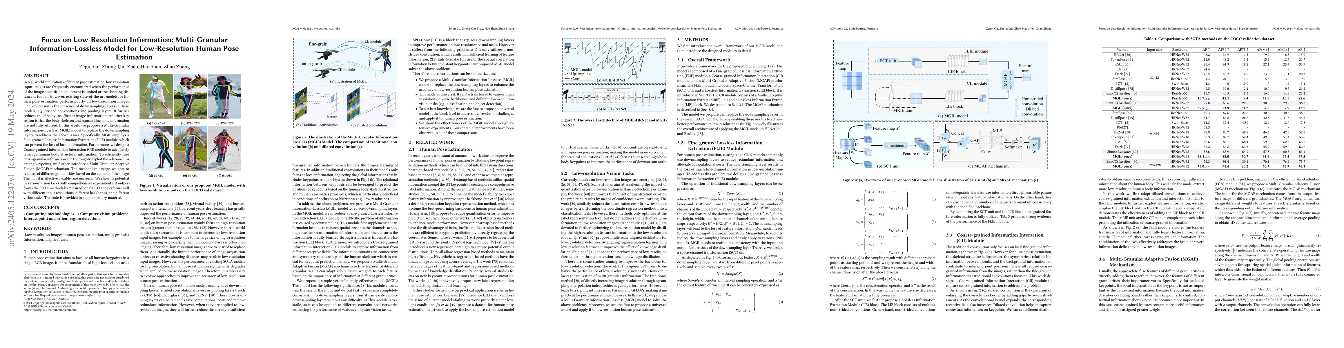 Thumbnail for Focus on Low-Resolution Information: Multi-Granular Information-Lossless
  Model for Low-Resolution Human Pose Estimation